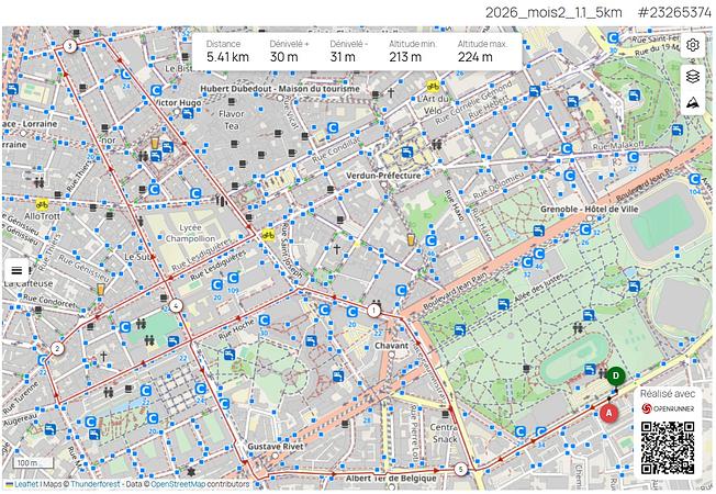 Carte du parcours, boucle 1